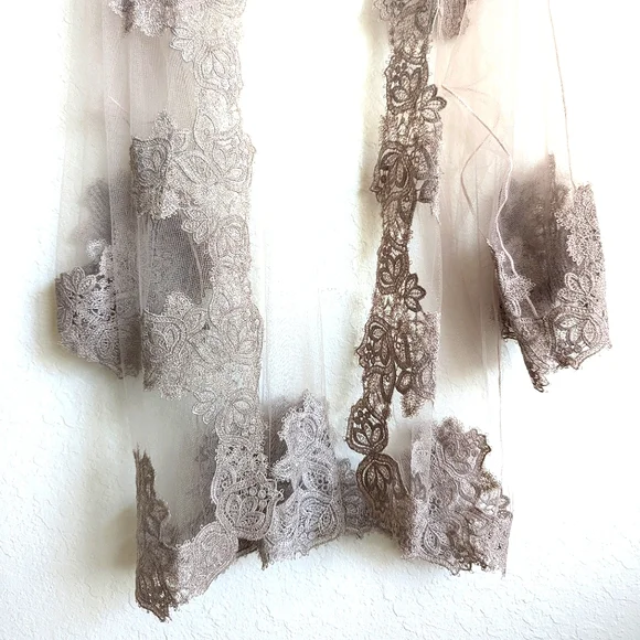 Amoralle Enchanting Robe Sheer Lace Cover Up 💕 TAUPE LACE Le Sexxy $475 - Picture 12 of 16